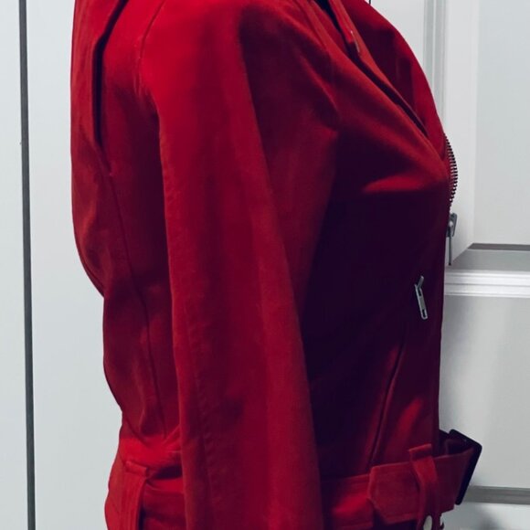 EACHOTHER CHERRY RED SUEDE MOTO JACKET - SIZE 38 - Picture 7 of 9